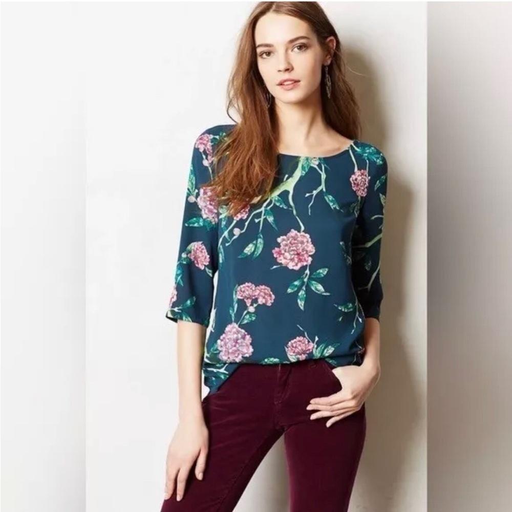 ANTHROPOLOGIE HD IN PARIS Floral Romantic Boho Cottagecore Blouse Size 4